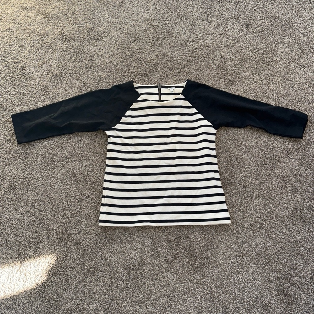 J. Crew Women’s Medium striped top half zip back 3/4 sleeve 100% cotton EUC!